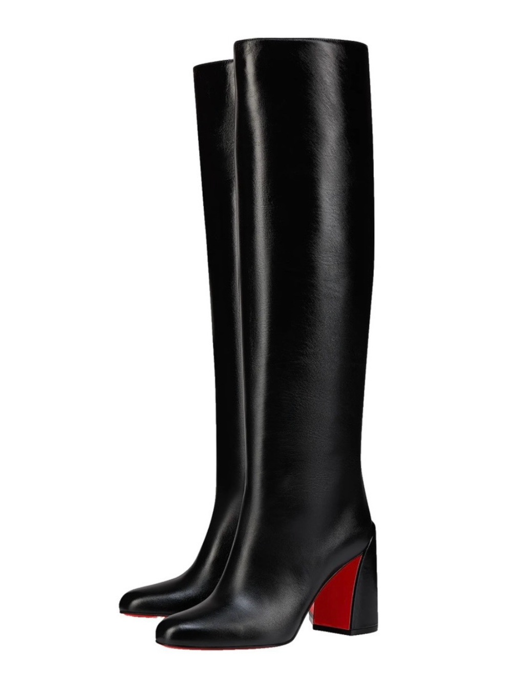 CHRISTIAN LOUBOUTIN JANITTA BLACK LEATHER BLOCK HEEL KNEE-HIGH BOOTS SZ 38 NEW